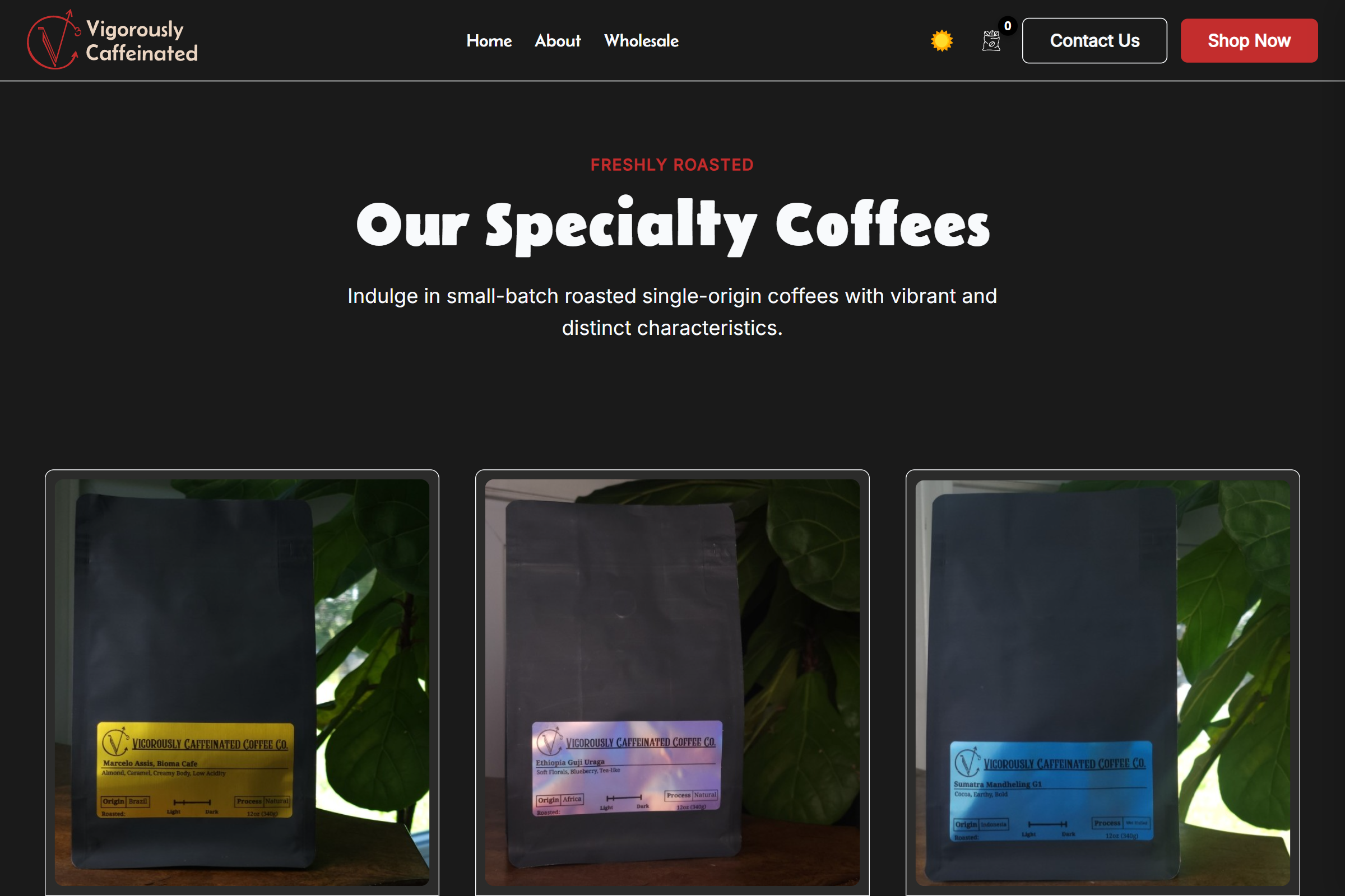 Vigorously Caffeinated Coffee Company shop page 